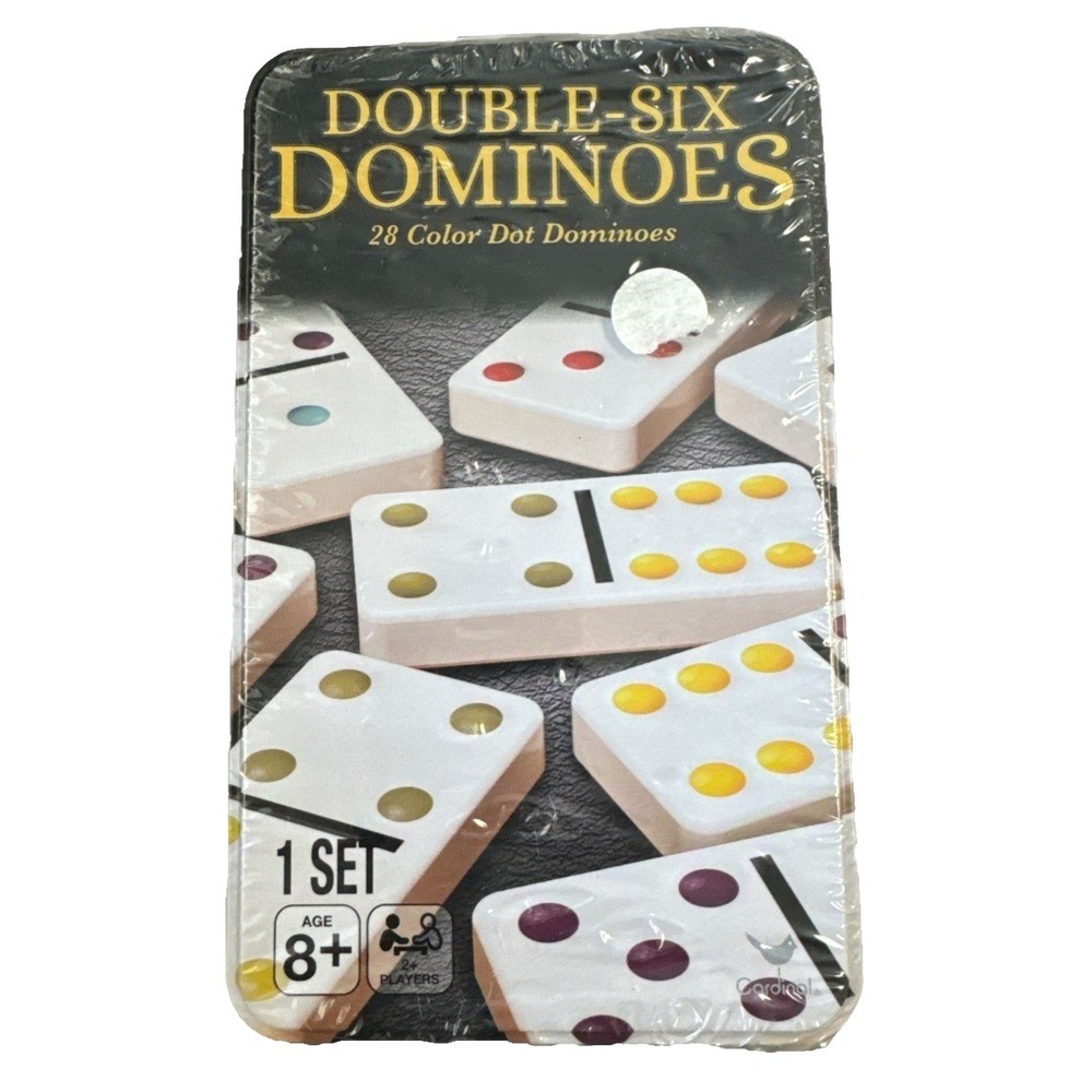 Cardinal Double-Six Dominoes 28 Color Dot Set Collector Tin‎ New Sealed